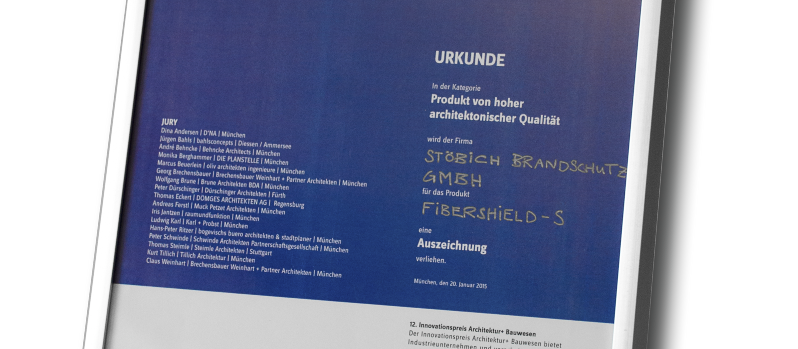 Stöbich-brandscherm voor German Design Award genomineerd